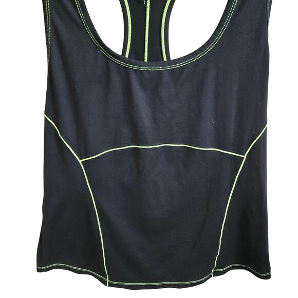 Fabletics Women's XL Contrast Trim Racerback Tank Top Black Neon Green Workout - Picture 3 of 6
